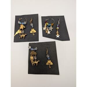 Handmade Cat Dog Charm Earrings Lot of Three Mixed Metal Beaded Dangle